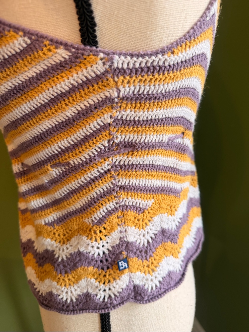 Blue Asphalt Striped Knit Spaghetti Strap Camisole in Lavender, Mustard & Cream - Picture 7 of 12